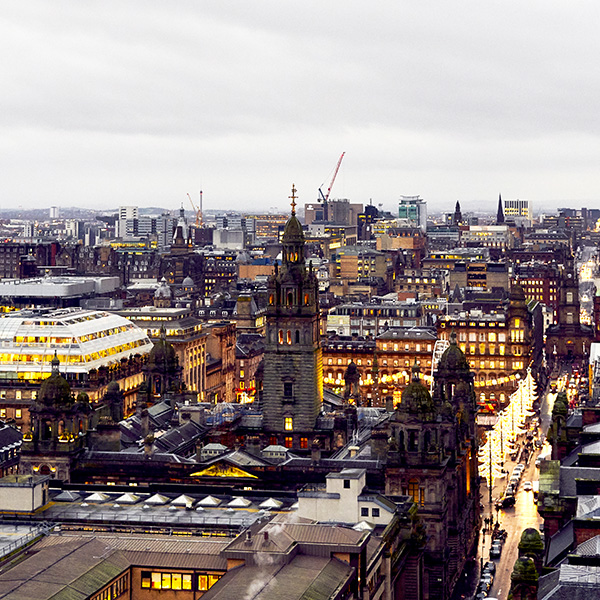 Nighttime shot of Glasgow